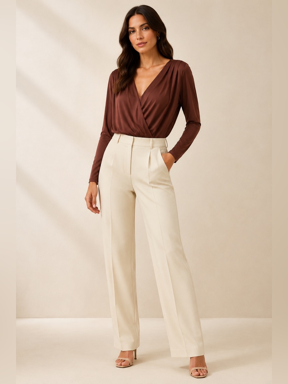 Express Draped Wrap Bodysuit in Rust